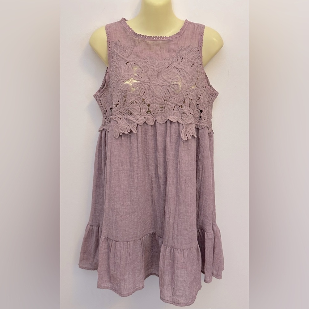 Umgee Purple Embroidered Muslin Dress size S